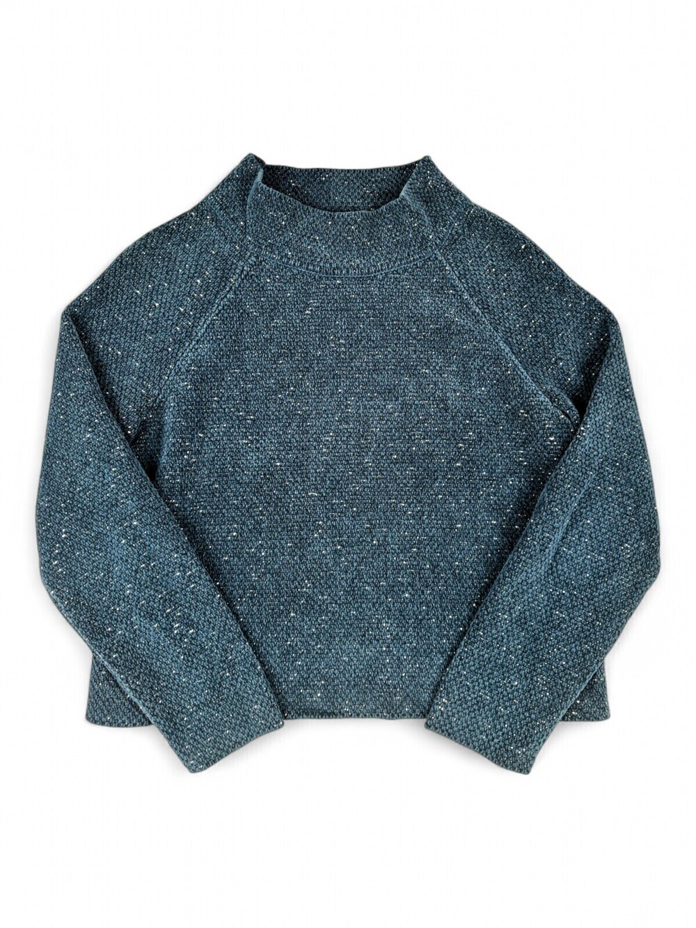 Eileen Fisher Petite Speckled Mockneck Sweater Boxy Teal Cotton SP F19TOH